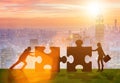 Business metaphor of teamwork with jigsaw puzzle Royalty Free Stock Photo