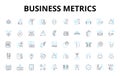 Business metrics linear icons set. KPI, Performance, Analytics, Dashboard, Sales, Revenue, Profit vector symbols and