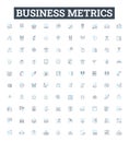Business metrics vector line icons set. Metrics, KPIs, ROI, Profit, Revenue, Cycle, Cost illustration outline concept