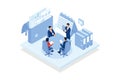 Business mission. Group of people work together, having common business mission, entrepreneur idea, startup management.isometric