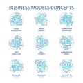 Business models blue concept icons set