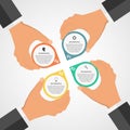 Business modern design flat infographic template with human hands holding the round blocks.