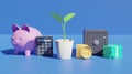 Business money investment concept with tree and some financial asset like money gold coin and calculator . 3d illustration Royalty Free Stock Photo