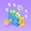 Business money secure and safe payment online isometric