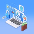 Business money secure and safe payment online isometric