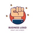 Business Motivation logo concept. Clenched fist hand gesture and sleeve of a suit. Business gesture. Hand fist icon or logo design Royalty Free Stock Photo