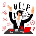 Business needs help. Vector businesswoman or secretary and time management