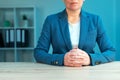 Business negotiation skills with female executive at office desk Royalty Free Stock Photo