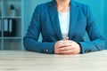 Business negotiation skills with female executive at office desk Royalty Free Stock Photo