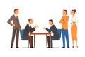 Business Negotiations, Busines Partners Sitting at Table and Discussing Work Strategy, Exchanging Information Cartoon