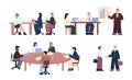 Business negotiations meeting set of cartoon vector illustrations isolated.