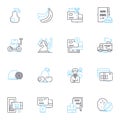 Business negotiations linear icons set. Diplomacy, Bargaining, Compromise, Communication, Collaboration, Trust