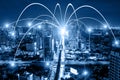 Business networking connection concept and Wi-Fi in city.Technology communication.Background blur building in the capital. Royalty Free Stock Photo