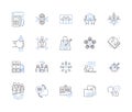 Business networking outline icons collection. Business, networking, contacts, leads, referrals, partners, collaboration