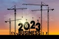 Business in the New Year 2023. Business finance background. 2023 construction site crane building a business text idea concept. Royalty Free Stock Photo