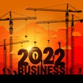 Business in the New Year 2022. Vector illustration business finance background. Large construction site crane building a business Royalty Free Stock Photo