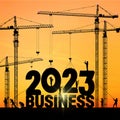 Business in the New Year 2023. Vector illustration business finance background. Large construction site crane building a business Royalty Free Stock Photo