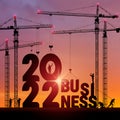 Business in the New Year 2022. Vector realistic business finance background. 2022 construction site crane building a business text Royalty Free Stock Photo