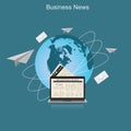Business news, globe, flat vector illustration, apps, banner Royalty Free Stock Photo