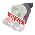 Business news icon isometric vector. Newspaper stack and hand held loudspeaker