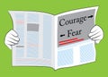 Business Newspaper with the Courage and fear text with arrows as headline. Royalty Free Stock Photo