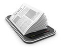 Business newspaper on smart phone. Mobile 3D Royalty Free Stock Photo