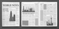 Business newspaper template. Financial news headline, newspapers pages and finance journal isolated vector illustration