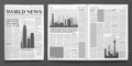 Business newspaper template. Financial news headline, newspapers pages and finance journal isolated vector illustration layout