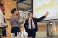 Business by the numbers. an executive giving a presentation on a projection screen to a group of colleagues in a Royalty Free Stock Photo