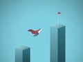 Business objective and leadership vector concept. Businessman superhero flying towards his goal, mission. Symbol of