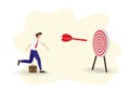 Business objective and strategy. business concept. Businessman throwing dart at target. Symbol of business goals, aims, mission,