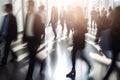 Many business people walking in office building. Generative AI Royalty Free Stock Photo