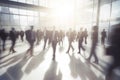 Many business people walking in office building. Generative AI Royalty Free Stock Photo