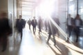 Many business people walking in office building. Generative AI Royalty Free Stock Photo