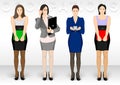 Business ocupation. Women character icons show dress office variations.