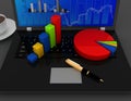 Business office concept. Graph and charts on laptop keyboard . 3d rendered illjustration Royalty Free Stock Photo