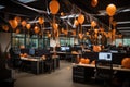 Business office decorate Halloween theme. Generative AI