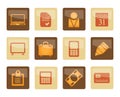 Business and office icons over brown background Royalty Free Stock Photo