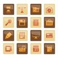 Business and office icons over brown background Royalty Free Stock Photo