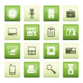 Business and office icons over green background Royalty Free Stock Photo