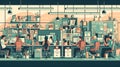 business office interior workplace people working and communicating flat design illustration generative AI