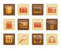 Business, Office and Mobile phone icons over brown background Royalty Free Stock Photo