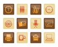 Business and Office tools icons over brown background Royalty Free Stock Photo