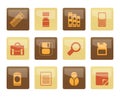 Business and Office tools icons over brown background Royalty Free Stock Photo