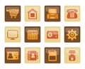 Business, office and website icons over brown background Royalty Free Stock Photo