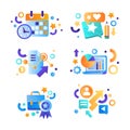 Business and Office Work Items with Calendar, Laptop, Graph, Briefcase and Arrow Vector Set