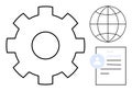 Gear, Globe, and Profile Document Global Business, Process Integration, and User Data Management Royalty Free Stock Photo