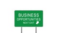 Business Opportunities Next Exit Green Road Sign With Direction Arrow Isolated On White Background. Business Concept 3D Render Royalty Free Stock Photo