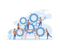 Business organization men and women with teamwork mechanism circle gear vector concept illustration