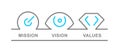 Business oriented icons with mission, vision and value concept